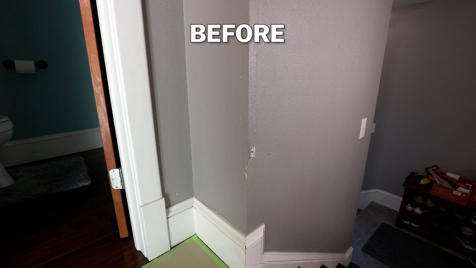 a shot of the before with the damaged cornerbead